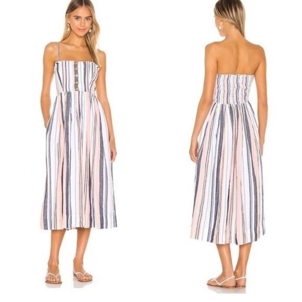 Free People Lilah Pleated Tube Striped Midi Dress XS NWT
